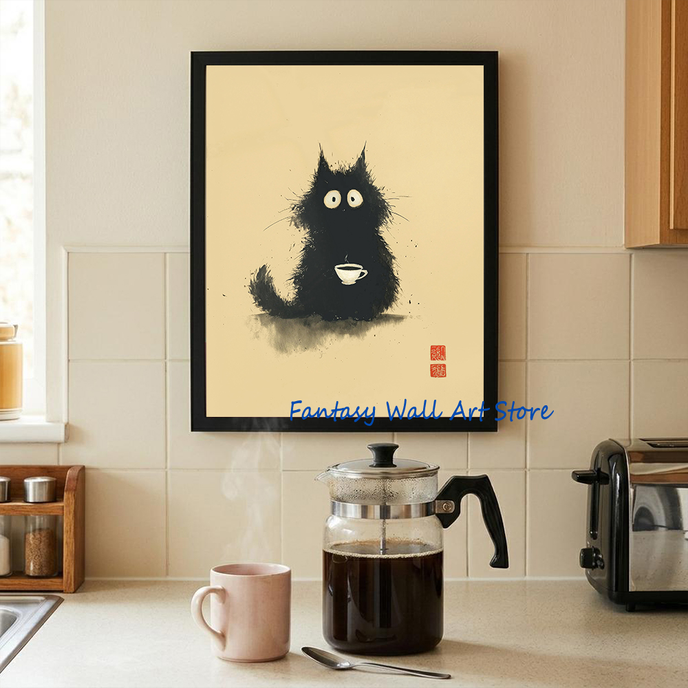 Japanese Living Lifestyle - Affiche fantaisiste d'art de chat japonais,