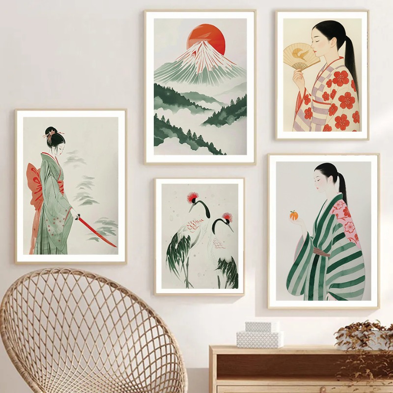 Japanese Lifestyle And Traditions - Monte Fuji & Crane japonais impression